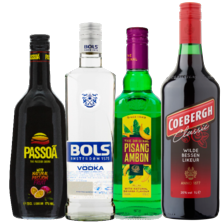 Pisang Ambon, Passoã
of Bols vodka fles à 700 ml
of Coebergh fles à 1000 ml